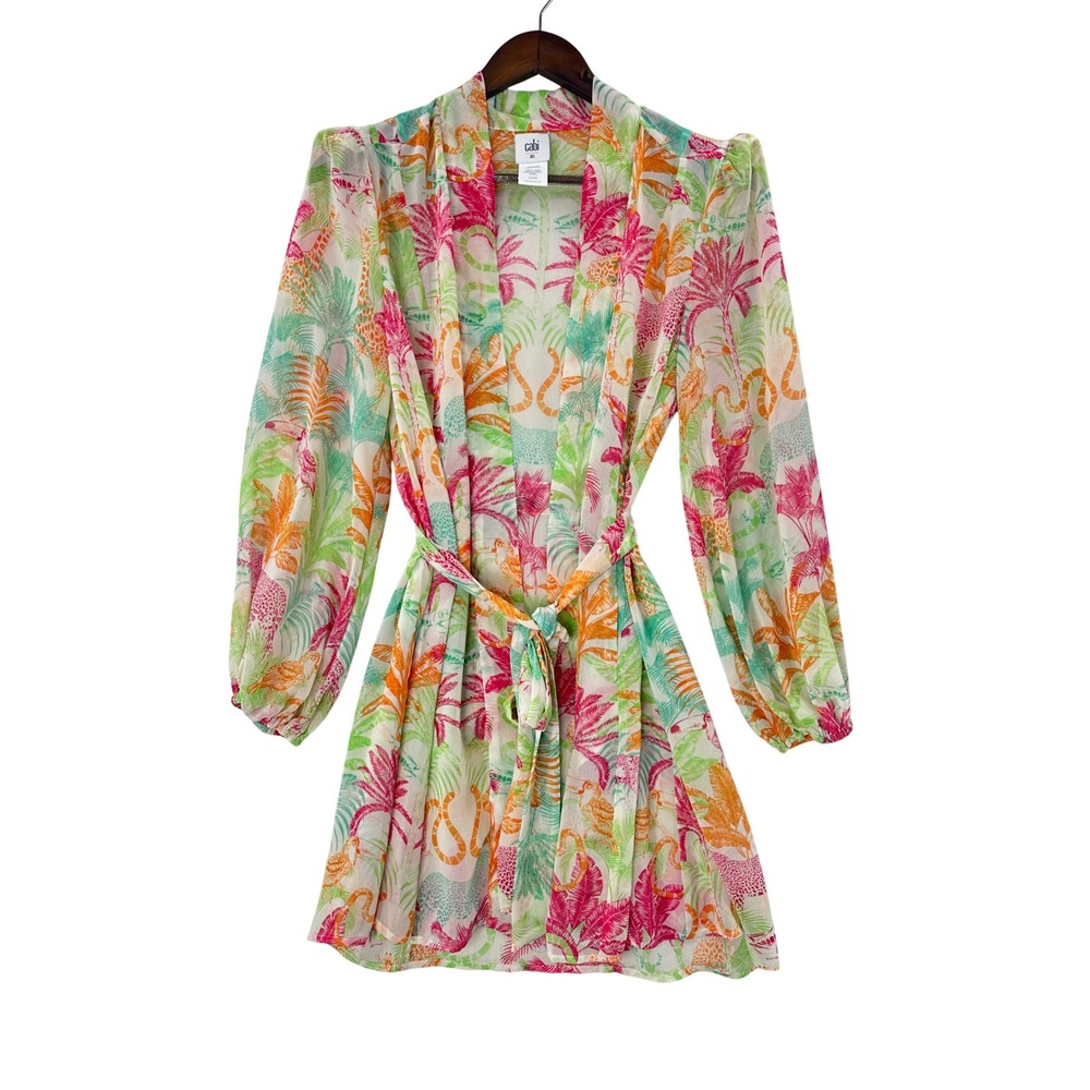 Cabi Tropical Jungle Print Belted Kimono Jacket XS